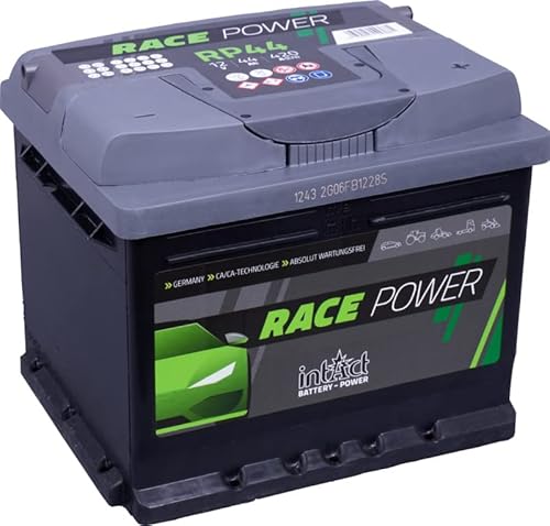 intAct Race-Power RP44, 15% mehr Startleistung, wartungsfreie Autobatterie 12V 44Ah 420 A (EN), Schaltung 0 (Pluspol rechts), Maße (LxBxH): 210x175x175mm