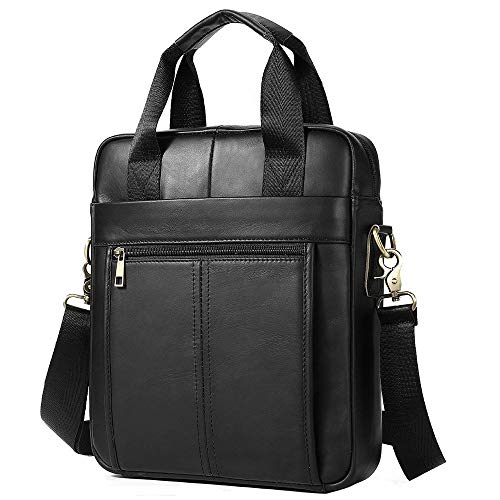 Herrenhandtaschen vertikale erste Schicht Leder Umhängetasche 13 Zoll Laptoptasche-schwarz