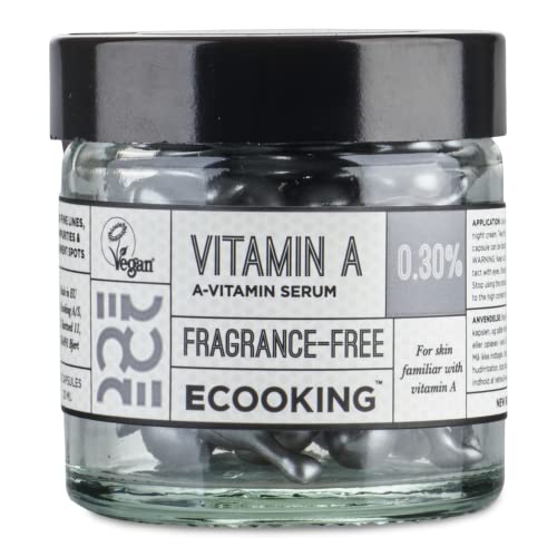 Ecooking Vitamin A Capsules 0.30% (60 pcs) - Boost Collagen Production, Improve Skin Elasticity, Skin Smoother & Pores Minimizer - Advanced Cellular Turnover Serum for Radiant, Clear