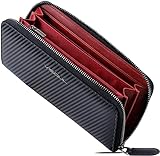 VISOUL Premium Brieftasche Echtleder/Italienisches Leder mit RFID-Schutz, XL Geldbörse für Herren Carbon+Rot