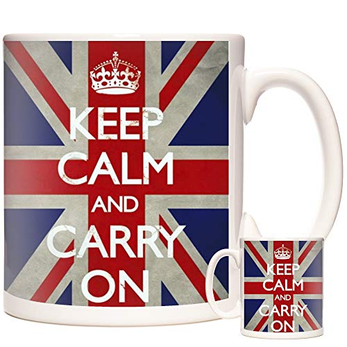 Tasse mit Union Jack-Motiv "Keep Calm and Carry On", Keramiktasse mit britischer Flagge, personalisierbar