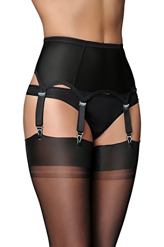 Vickys Nylons Retro Strumpfhalter Suspender Belt Strapsgürtel Super sexy, 6 Straps (M, schwarz)