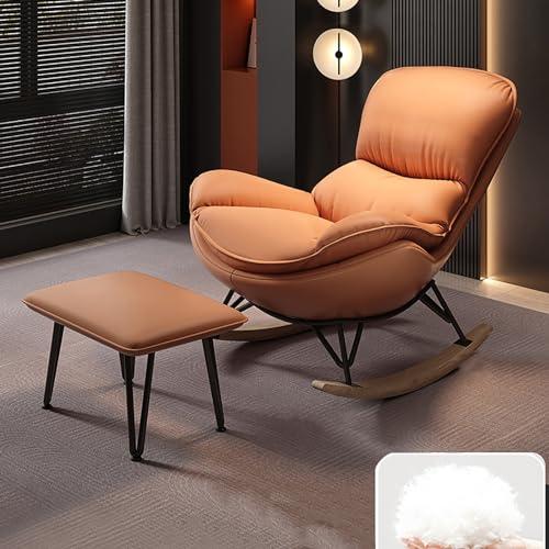 XRRJFYH Schaukelstuhl mit Hocker Schaukelsessel Groß Schaukelstühle Rocking Chair Relaxstuhl für Wohnzimmer, Schlafzimmer, Terrasse (Color : Orange-a)