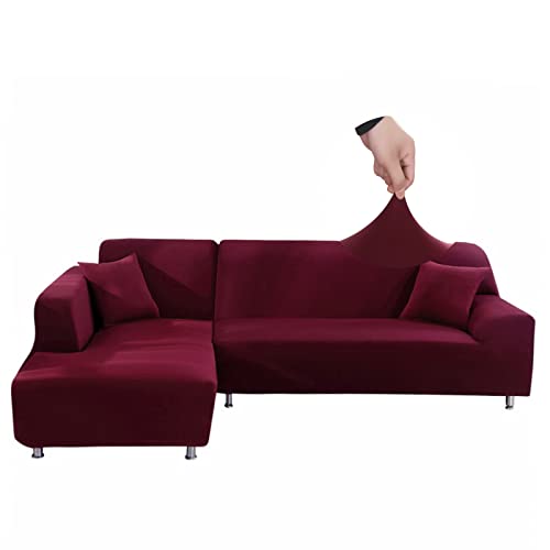 Jaotto Sofa Überwürfe Sofabezug Elastische Spandex Stretch Sofabezüge Couchbezug für L-Form Sofa Universal Waschbar Sofaüberwurf 2er Antirutsch(2 Sitzer+4 Sitzer,Bordeaux)