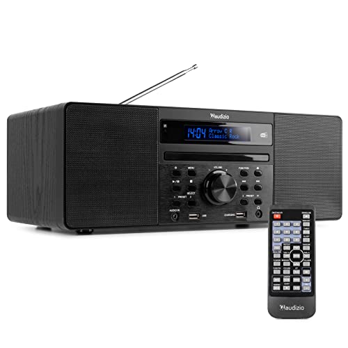 Audizio Prato - DAB Radio mit CD-Player, MP3-Player und Bluetooth, USB, FM-UKW, Fernbedienung, Display-Dimmer Funktion, Sleeptimer, Radiowecker, Stereo-Lautsprecher 60 Watt, Schwarz