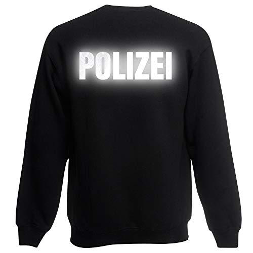 Shirt-Panda Herren Polizei Sweatshirt - Druck Brust & Rücken Reflex Schwarz (Druck Reflex) M