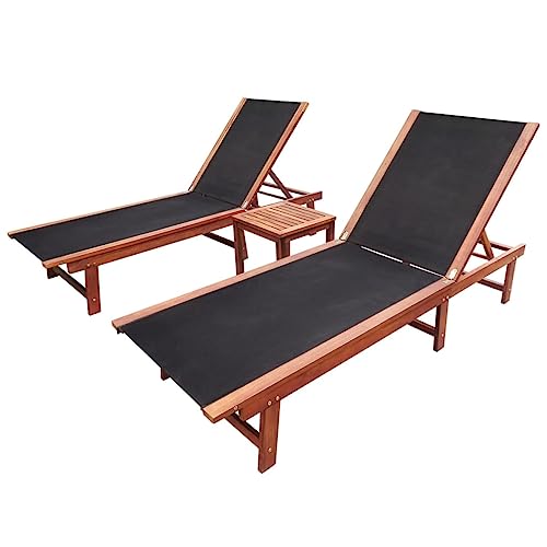 TECHPO Furniture Home Tools Sonnenliege 2-teilig mit Tisch Massives Akazienholz und Textilene
