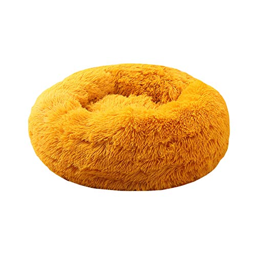 GUOCU Haustierbett Doughnut Form Klein Hund Bett Rundes Plüsch Katzenbett Hundehaus Welpen Tragbare Warme Weiche Bequeme Hundehütte,Gelb,4XL:110cm