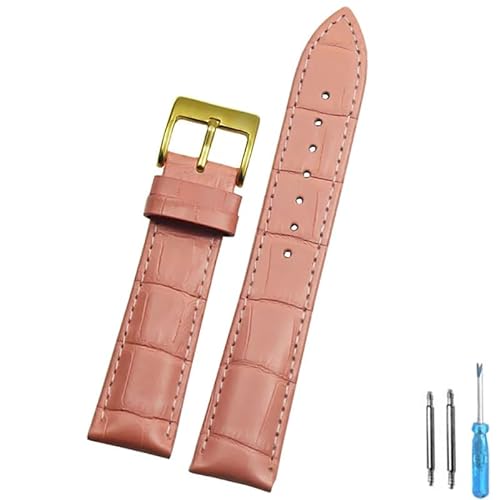 BOLEXA uhr Lederarmband Armbänder aus echtem Leder, 14/16/18/20/22/24 mm, Uhrenarmband mit Dornschließe aus Stahl, Handgelenkgurt + Werkzeug (Color : Pink gold, Size : 18mm)