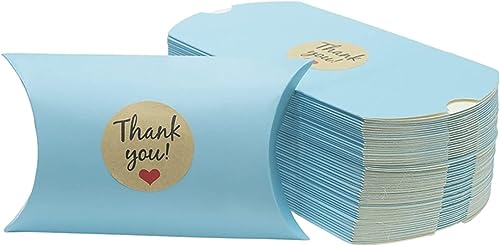 Süßigkeitenschachtel, Papier-Leckerli-Boxen, 100 Stück/Los Süßigkeitenschachtel-Kissenform mit Dankeschön-Aufkleber, Geschenkpapierverpackungsboxen, Hochzeits-Partyzubehör (Farbe: Blau)