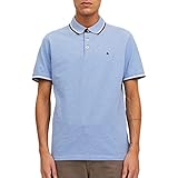 JACK & JONES Herren Slim Fit Polo Shirt JJEPAULOS Uni Sommer Hemd Kragen Kurz Arm Basic Pique Cotton, Farben:Blau-3, Größe:M