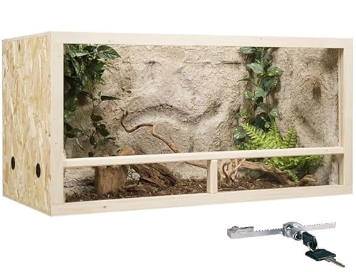 OSB Terrarium, Holzterrarium 100x50x50 cm mit Seitenbelüftung, Zierleistenset:mit Zierleistenset, Sicherheitspaket:mit Sicherheitspaket