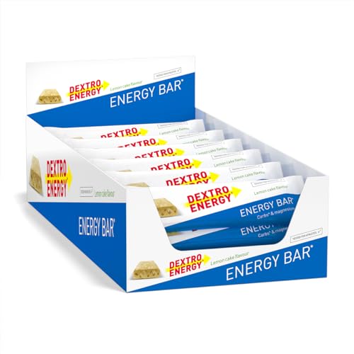 Dextro Energy Energieriegel Lemon Cake | 24x50g Ausdauer Riegel & Protein Riegel in einem | Mit Kohlenhydraten & Magnesium | Protein Cookie Alternative