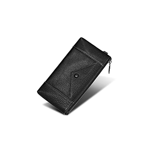 niei Geldbörsen für Damen Damen Clutch Leder Litschi Korn Hand Brieftasche Rindsleder Umschlag Damen Tasche (Color : Black)