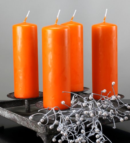 Kerzen Safe Candle Markenkerzen Adventskerzen Stumpenkerzen 150/50 mm mandarine orange, 12 Stk.