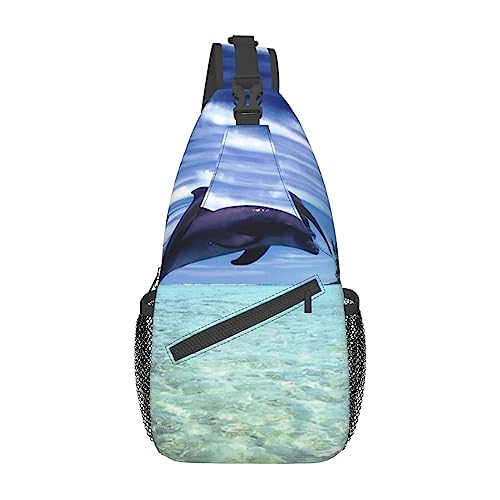Schulter-Rucksack mit springendem Wal-Muster, leicht, faltbar, wasserabweisend, für den täglichen Gebrauch, Schwarz , Einheitsgröße