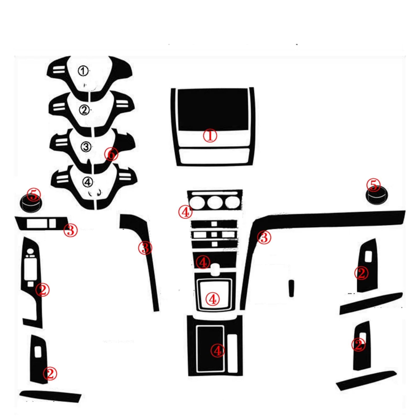 QCALAZ Innen-Zentralbedienfeld-Türgriff, 5D-Schwarze Kohlefaser-Aufkleber, Aufkleber, Auto-Styling-Zubehör (5D schwarz CF -2) Für Mazda 6 2008-2015
