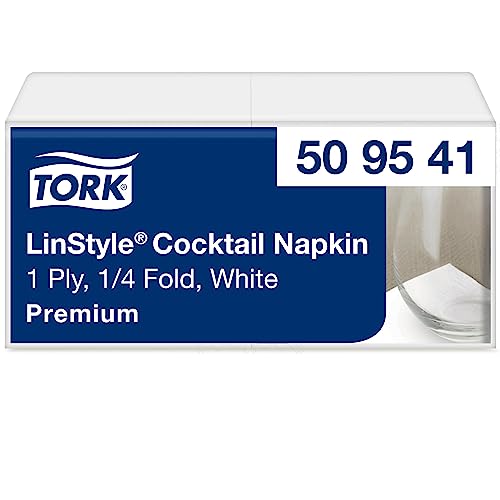 Tork LinStyle Cocktailservietten Weiß, 1/4‑Falz, strapazierfähig, 24 נ24 cm, 14 נ100 Servietten, 509541