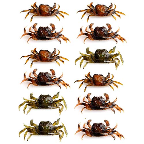 Pavewood Set mit 12 KüNstlichen Krabben KöDern, 3D Simulations Krabben Weich KöDer mit Scharfen Haken, ZubehöR für Fisch GeräTe, ZufäLlige Farbe
