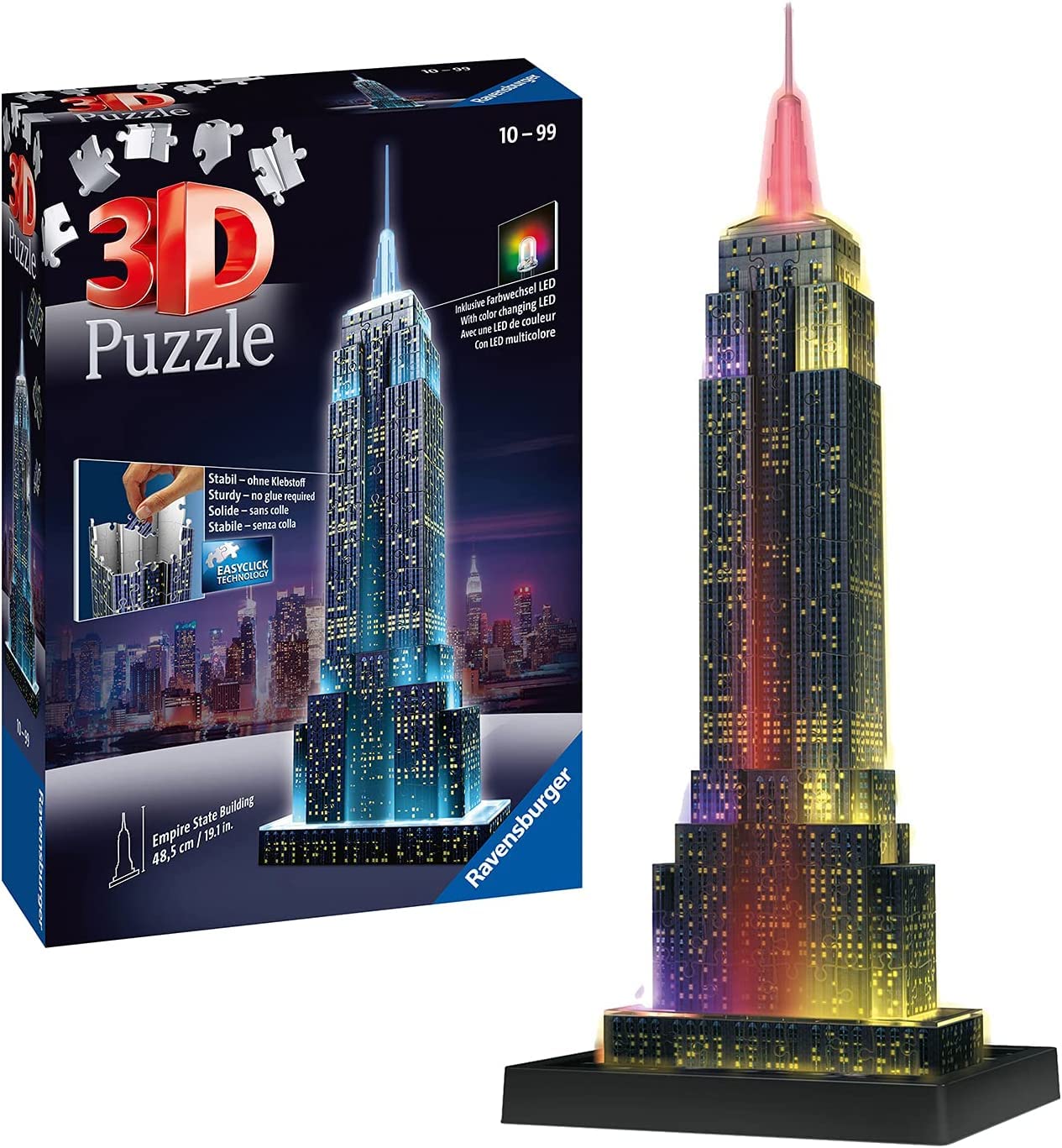 Ravensburger 3D Puzzle Empire State Building bei Nacht 12566 - das berühmte Gebäude in New York - leuchtet im Dunkeln - 216 Teile - ab 10 Jahren