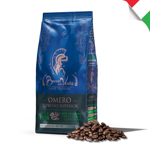 BOCCA DELLA VERITA® - Italienische Kaffeebohnen, Aroma OMERO ESPRESSO SUPERIORE, 1 kg Packung, Natürlich und handwerklich gerösteter Kaffee, 100% Made in Italy, Rainforest und UTZ zertifiziert