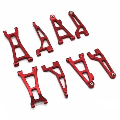 8-teiliges Metall-Vorder- und Hinterrad-Querlenker-Set, for MJX H16 16207 16208 16209 16210 1/16 RC Car Upgrades Parts (Color : Red)