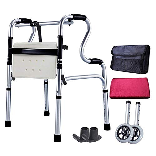 Rollatoren Rollator Gehhilfe für Senioren, mit Sitz und Rädern, zusammenklappbarer Aluminium-Reisegehhilfe für Erwachsene, höhenverstellbar (Kunststoffsitz) (Kunststoffsitz)