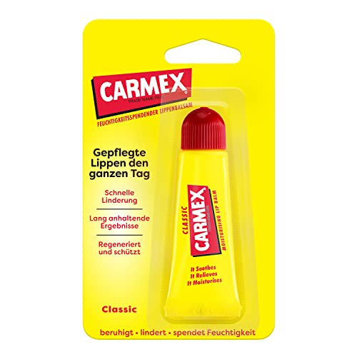 Carmex Classic Lippenbalsam Tube - der original medizinische Lippenbalsam – feuchtigkeitsspendend, schützend und beruhigend für trockene und rissige Lippen