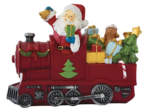 Figur Weihnachtsmann in Lokomotive, 26,5 x 10 x 19 cm, aus Polyresin, Weihnachtsfiguren