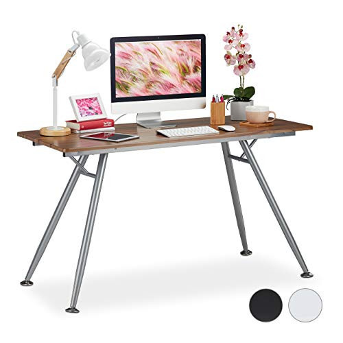 Relaxdays Schreibtisch, modernes Design, für Jugendzimmer & Büro, große Arbeitsfläche, HBT: 77 x 135 x 60 cm, braun