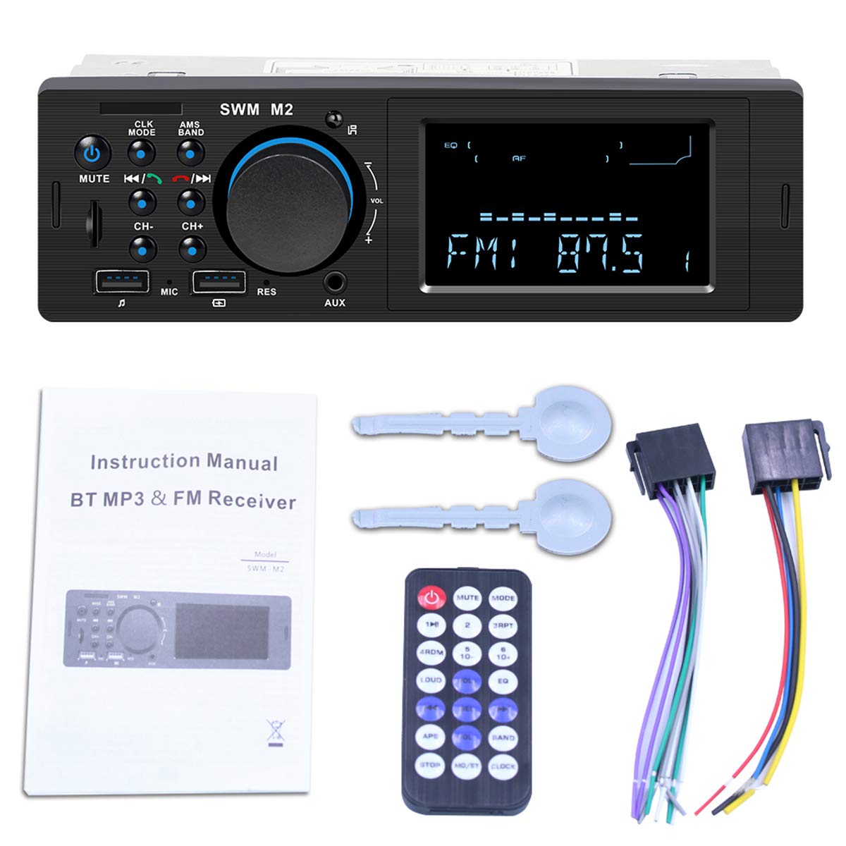 Auto-Stereo-Bluetooth-Digital-Media-Player, Auto-Audio-FM-Radio, mit 2 USB-Schnellladung/SD/AUX/MP3-Player, unterstützt Freisprechanrufe, kabellose Fernbedienung