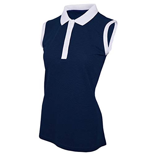 Island GREEN Damen Golf Poloshirt, ärmellos, atmungsaktiv, flexibel, feuchtigkeitsableitend, Tiefe Knopfleiste, Marineblau/Während, 44