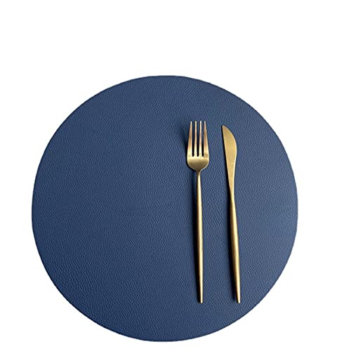 Rund Tischsets Abwaschbar, Zweifarbig Leder Kunstleder Platzset Wasserdicht Platzdeckchen Lederoptik für Hause Küche Restaurant und Hotel, 32cm (Blau+Grau,6 Stück)