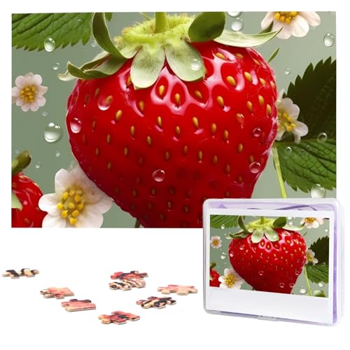 KHiry Puzzles 1000 Teile personalisierte Puzzles Schöne Erdbeere Fotopuzzle anspruchsvolles Bildpuzzle für Erwachsene Personaliz Puzzle mit Aufbewahrungstasche (74,9 x 50 cm)