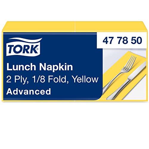 Tork 477850 gelbe Lunchservietten 1/8 gefaltet / 2-lagige, vorgefaltete Papierservietten für Snacks & kleine Gerichte / Advanced Qualität / 10 x 200 (2000) Servietten / 32,6 x 33 cm (B x L)