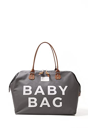 Fume London Baby Wickeltasche, Stilvolle Multifunktionale Kliniktasche für Travel und Mutterschaft, Große Diaper Bag und Wasserdichte Baby Bag für Mama (Grau)