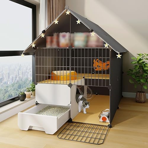 LKPMGOA Katzenkäfig für Den Innenbereich mit Dachvorsprüngen, Katzengehege mit Katzentoilette, Platz für Dinge, Mehr Platz, Leicht zu Reinigen (Size : 75x75x109cm)
