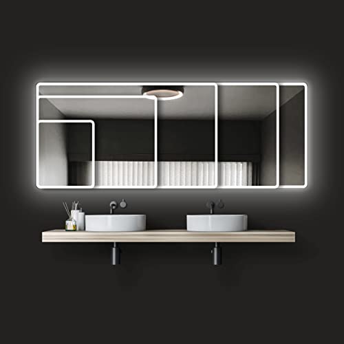 Badspiegel mit Beleuchtung Talos Moon - Badezimmerspiegel 40 x 45 cm - mit umlaufenden Raumlicht - Lichtfarbe neutralweiß - hochwertiger Aluminiumrahmen