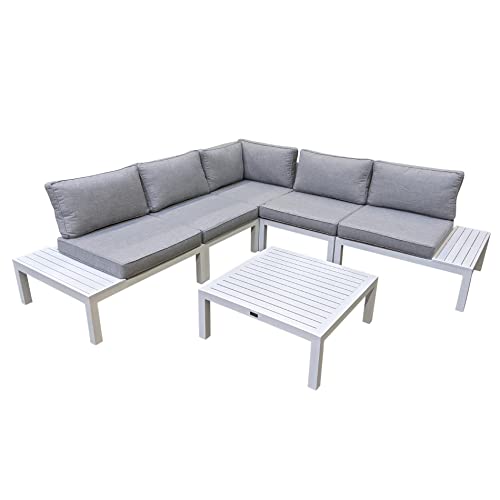 Home Islands Laos modular Loungeset 6-teilig Gartenmöbel-Set Ablagen Aluminium, Aluminium weiß