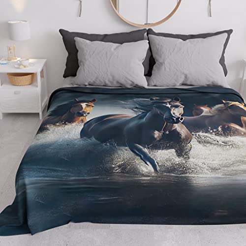 PETTI Artigiani Italiani - Tagesdecke für französisches Bett, leichte Decke für französisches Bett, Horses 100% Made in Italy