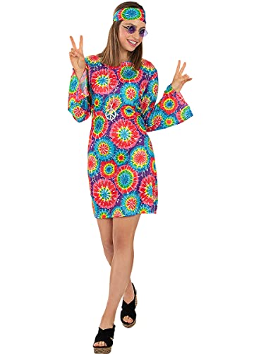 Funidelia | Hippie 60er Jahre Kostüm für Damen ▶ De jaren '60, Hippie, Flower power, Berufe - Kostüm für Erwachsene & Verkleidung für Partys, Karneval & Halloween - Größe XXL - Gelb