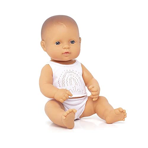 Miniland Dolls europäische Babypuppe Junge, 32 cm, aus weichem Vinyl, präsentiert mit Unterwäsche in Geschenkbox (31351)