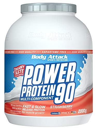Body Attack Power Protein 90 - Low Fat - 85% Eiweiß - 500mg L-Carnitine (Strawberry Cream, 2 kg)