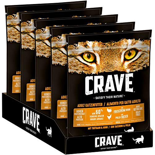 CRAVE Premium Trockenfutter für Katzen - mit Truthahn & Huhn, 5er Pack (5x750g)