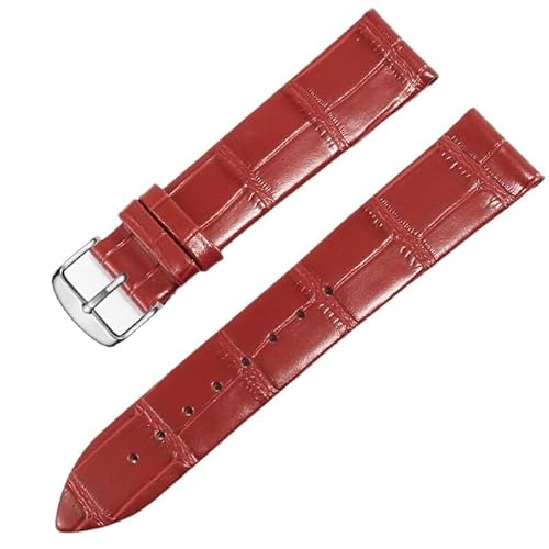 GeRnie Ersatz-Uhrenarmband aus Leder, 12/13/14/15/16/17/18/19/20/21/22 mm, dünnes, schlichtes Rindslederarmband (Color : Bamboo Red B, Size : 19mm)