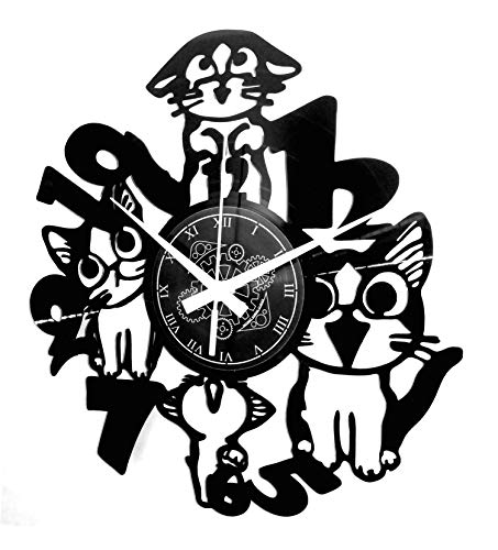 Instant Karma Clocks Wanduhr aus Vinyl Schallplattenuhr mit Katze Katzenmotiv und Tiermotiven Haustiere Design
