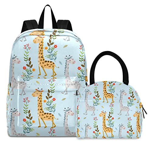 Süße Giraffenblumen Büchertasche Lunchpaket Set Schulter Rucksacks Bookbag Kinderrucksack Isolierte Lunchbox-Tasche für Mädchen Jungs