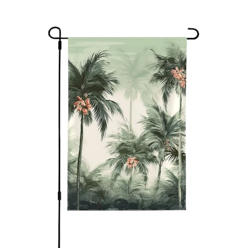 Gartenflagge für draußen, 31,8 x 45,7 cm, doppelseitige Willkommensgartenflagge, tropische Palmen, saisonale Flaggen für den Außenbereich, Urlaub, Party, Hof, Dekoration, Banner für alle Jahreszeiten