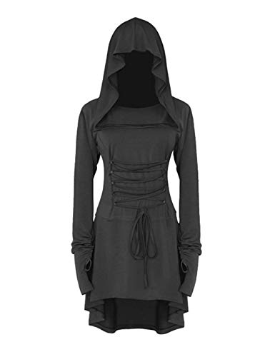 Xinlong Gothic Kleid Damen Mittelalter Renaissance Mit Kapuze Kleid Rock Damenkostüm Cosplay für Halloween Karneval