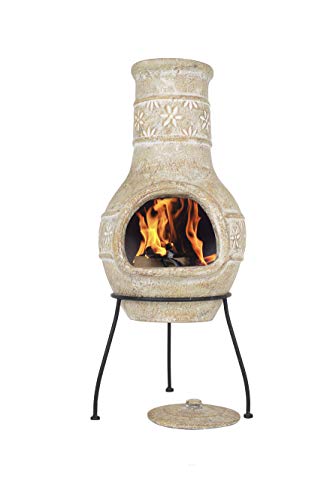 La Hacienda Star Flower Clay Chimenea - Handmade - Traditional Patio Heater - Fireplace - Wood Burning